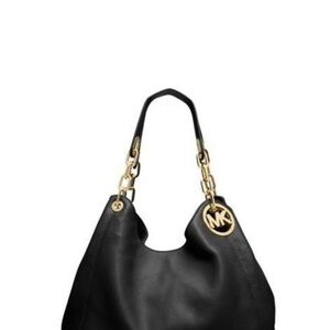 Michael Kors Black Hobo Bag with Gold Accents